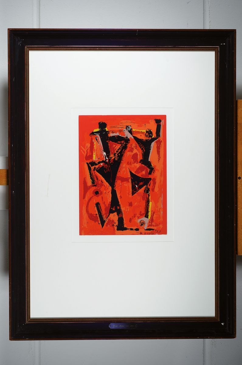 Detail k: Marino Marini, abstrakte Komposition, Siebdruck, im Druck signiert, ca. 37.5 x 28 cm, unter Glas, Rahmen, ca. 98 x 71 cm, l. best.