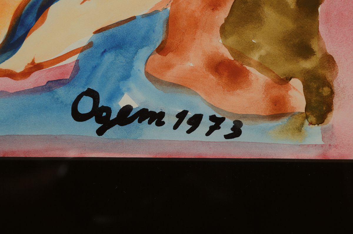 Detail a: Gertrud Ogem, 1919 - 1985, expressionistisches Aquarell, handsigniert und datiert 1973, "Paar beim Liebesakt", Berliner Künstlerin, ca. 40 ...