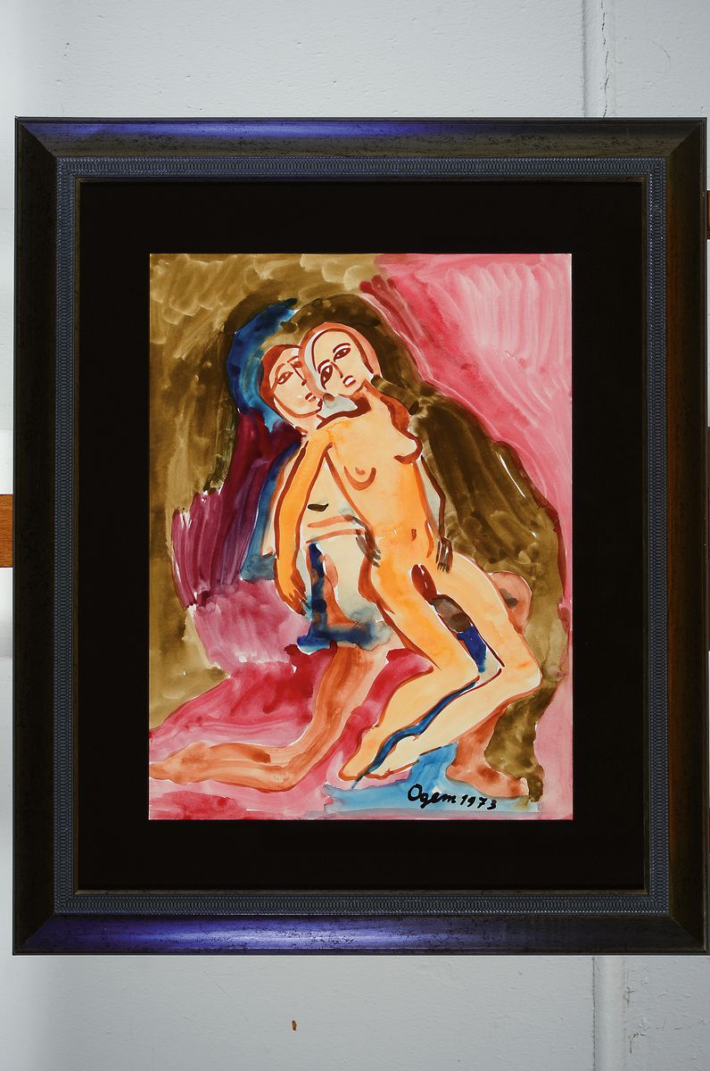 Detail k: Gertrud Ogem, 1919 - 1985, expressionistisches Aquarell, handsigniert und datiert 1973, "Paar beim Liebesakt", Berliner Künstlerin, ca. 40 ...