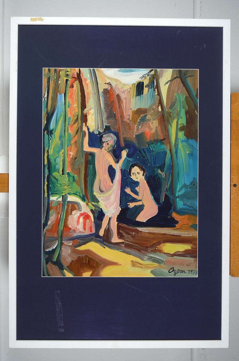 Detail k: Gertrud Ogem, 1919 - 1985, expressionistisches Ölgemälde auf Papier, handsigniert und datiert 1973, "zwei nackte Frauen", Berliner ...