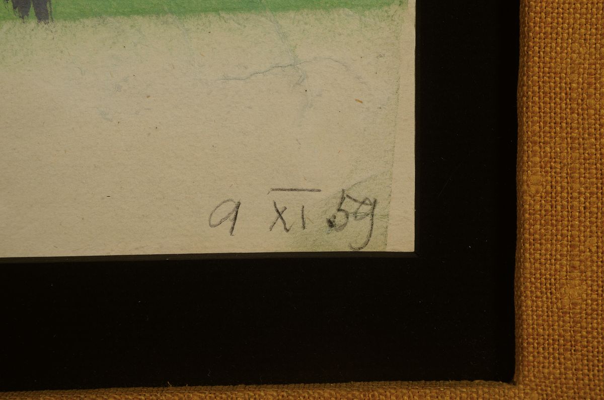 Detail a: Erich Hartmann, 1886 - 1974, expressionistisches Aquarell auf Papier, datiert 1959,"Landschaft", rückseitig mit Nachlassstempel ...