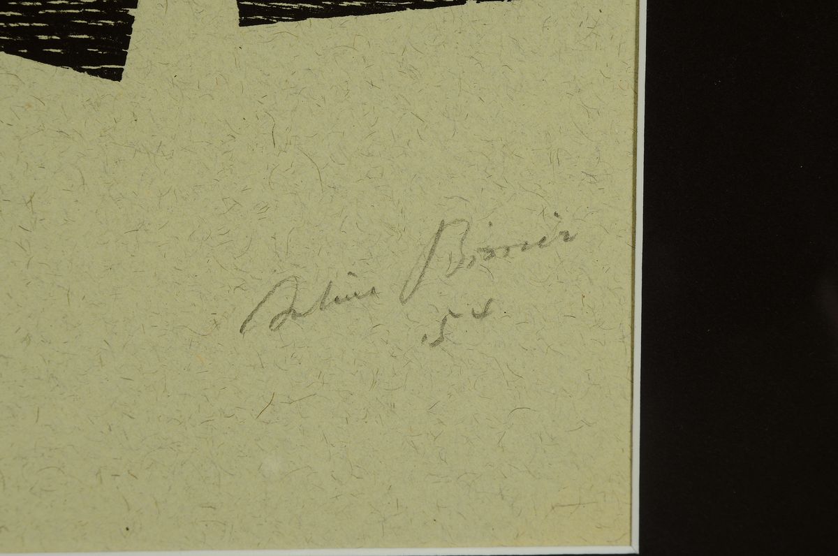 Detail a: Jules Bissier, 1893 - 1965, Holzschnitt auf getöntem Papier, handsigniert,datiert 54, ca. 24.9 x 28.9 cm, unter Glas, Rahmen: ca. 31 x 41 cm