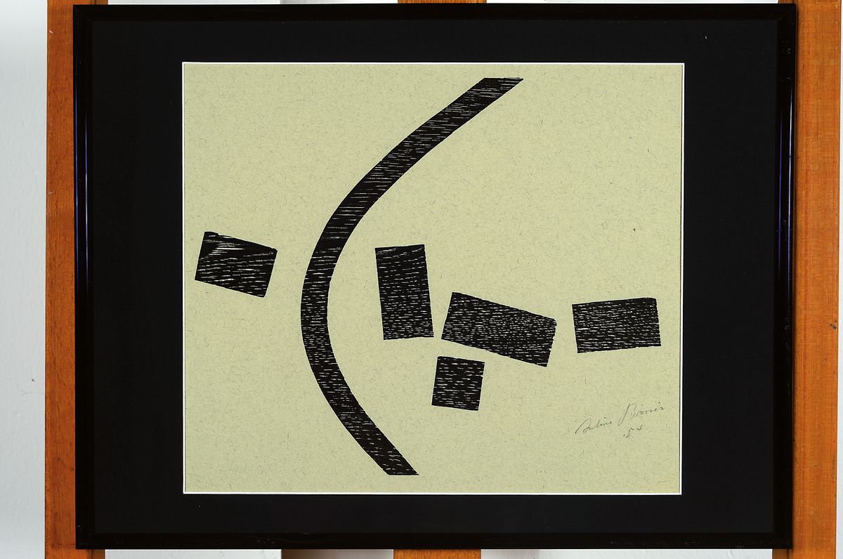 Detail k: Jules Bissier, 1893 - 1965, Holzschnitt auf getöntem Papier, handsigniert,datiert 54, ca. 24.9 x 28.9 cm, unter Glas, Rahmen: ca. 31 x 41 cm