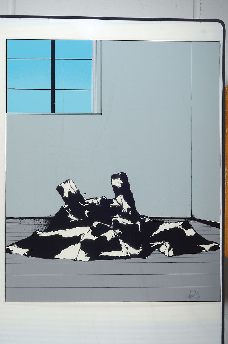 Detail m: Bruno Bruni, geb. 1935, 2 Graphiken,a. Farbserigrafie, num. 86/99, handsigniert, 75 x 61.5 cm, von 1969, und b. Farblitho auf dickem Büttenpapier, ...