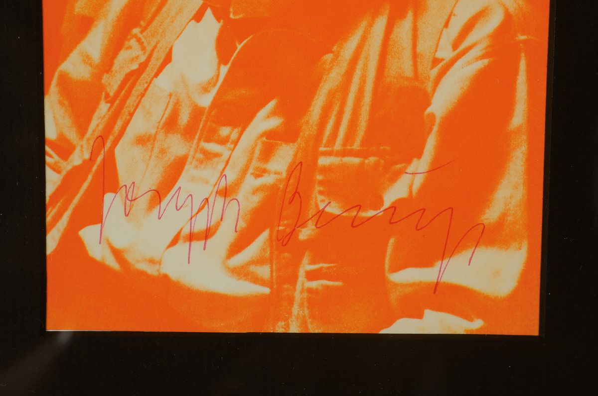 Detail a: Joseph Beuys, 1921 - 1986, Multiple, handsigniert, "Joseph Beuys auf dem Flug nach Amerika", orange, aus 1974, unter Glas, Rahmen: 26 x 20 ...