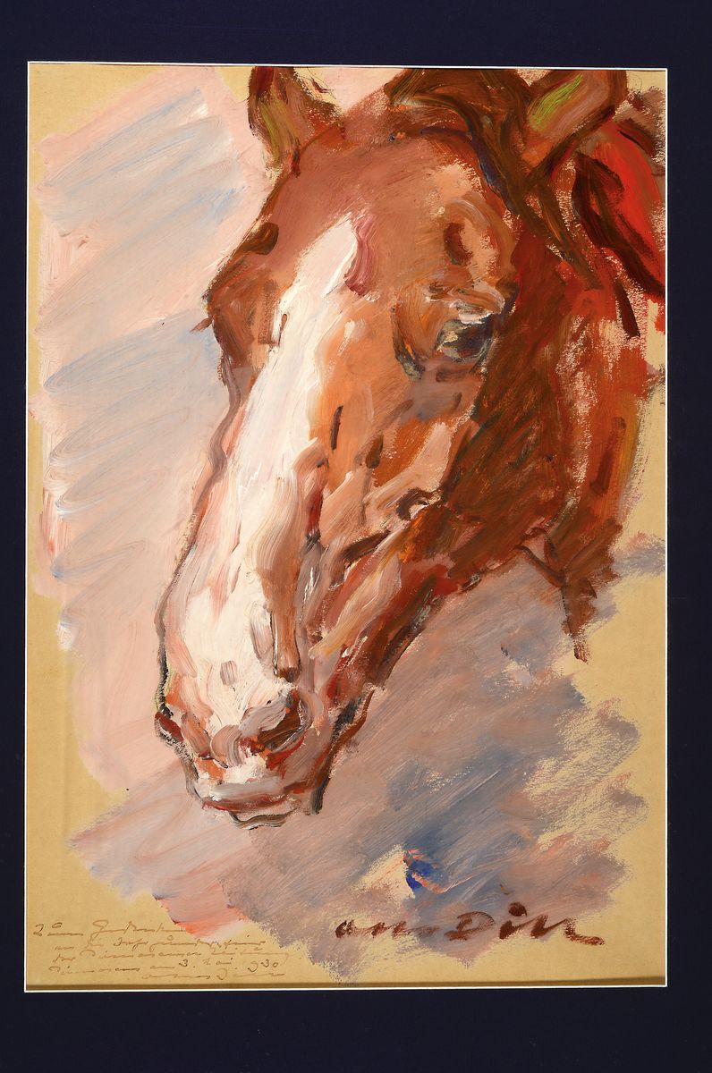 Detail k: Otto Dill, 1906 - 2006, Pferdekopf, Öl/Karton, handsigniert, mit Widmung: Zum Gedenken an die erste Junior Trainer..... 3. Mai 9:30 Otto Dill, ca. ...