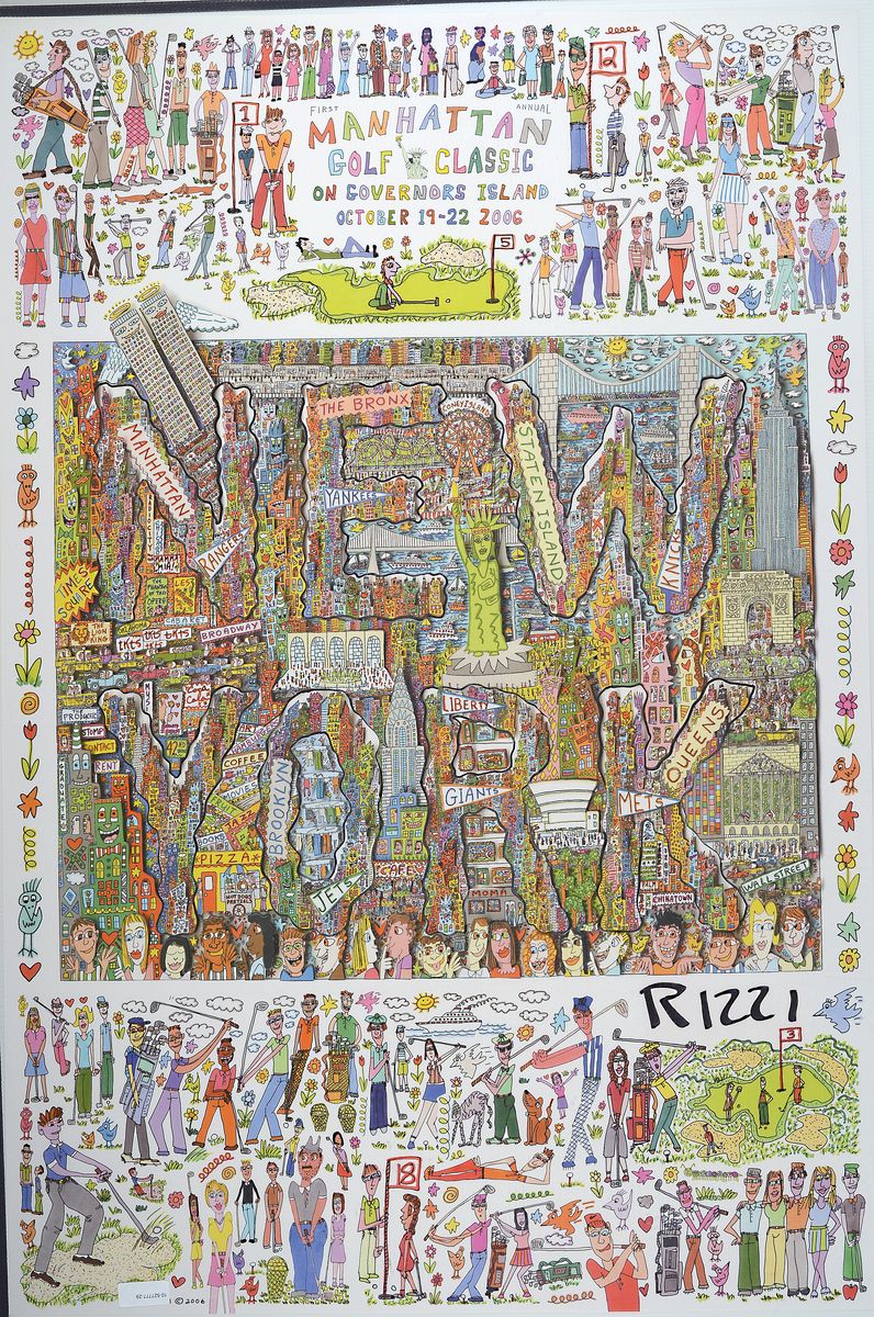 Detail k: James Rizzi 1950 - 2011, Manhatten Golf Classic 2006, Offset auf Hochglanzpapier, die Offsets wurden vom Golf-Club an die Turnierteilnehmer verteilt, ...