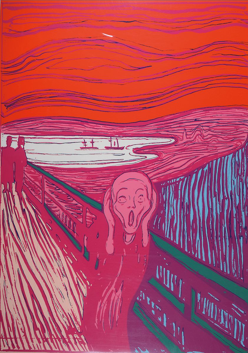 nach Andy Warhol, Siebdruck auf festem Karton, "Der Schrei" ("The Scream"), rückseitig num. 59/1500, Blattgröße 89 x 63.4 cm, ...