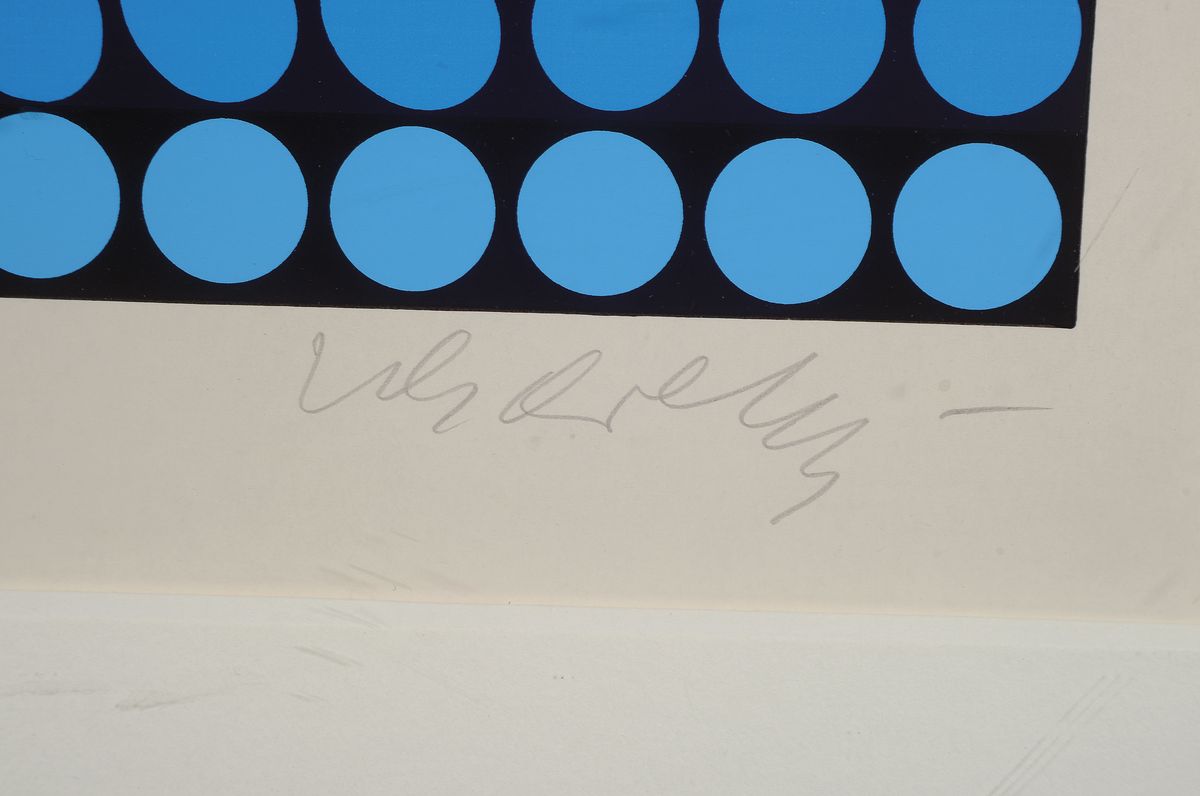 Detail a: Viktor Vasarely, 1908 - 1997, Farbserigrafie auf festem Karton, re. u. handsigniert, li. u. nummeriert 173/190, selten großes Werk mit einem ...