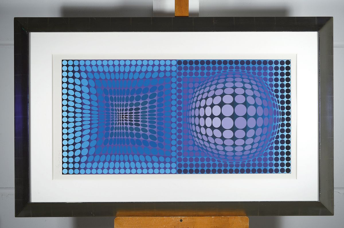 Detail k: Viktor Vasarely, 1908 - 1997, Farbserigrafie auf festem Karton, re. u. handsigniert, li. u. nummeriert 173/190, selten großes Werk mit einem ...