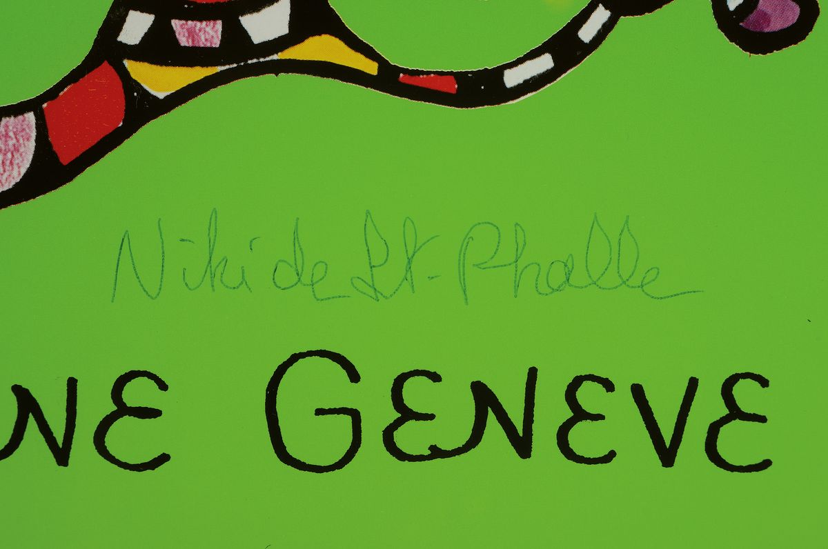 Detail a: Niki de St. Phalle, 1930 - 2002, Offset auf Hochglanzpapier, handsigniert, "Au Pont De La Machine Geneve", aus 1991, nur wenige ...
