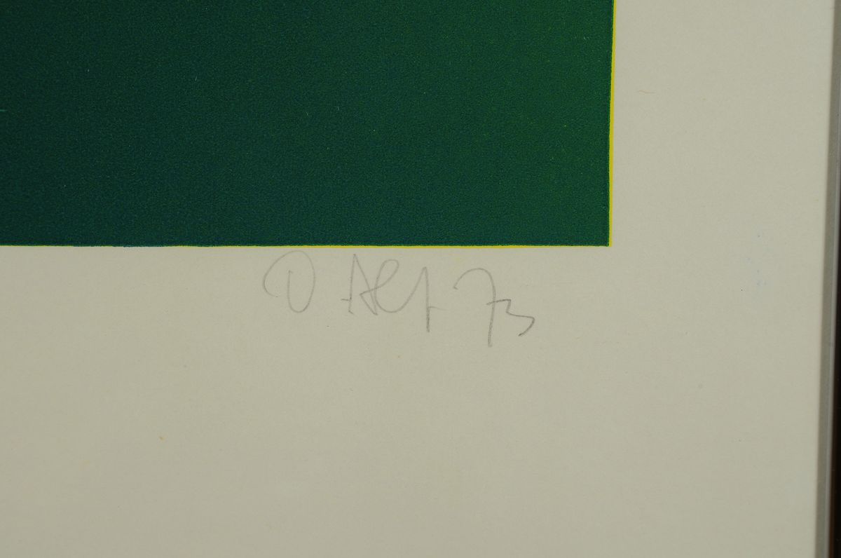 Detail a: Otmar Alt, geb. 1940, Farbsiebdruck auf Papier, handsigniert und dat. (19)73 und num. 105/120, aus dem Jahre 1973, mit Prägestempel der Galerie ...