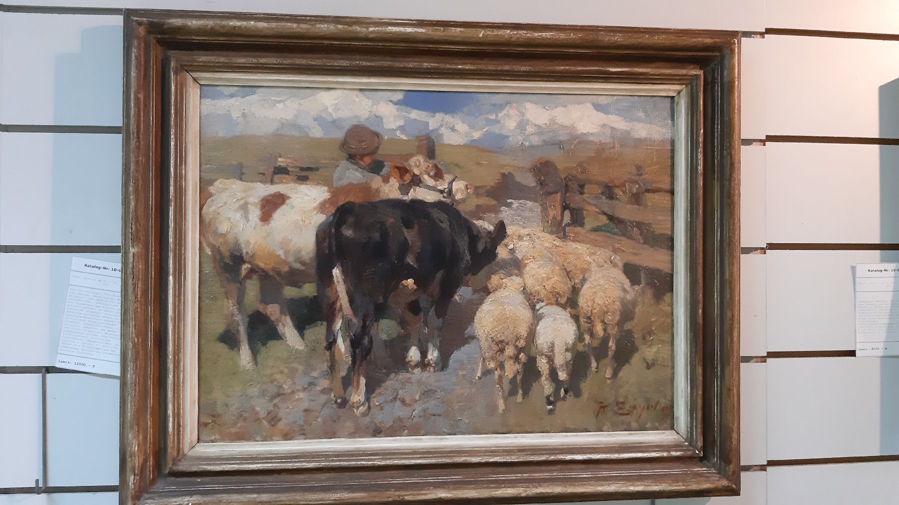 Detail c: Heinrich von Zügel, 1850 Murrhardt - 1941 München, Hütejunge mit Weidetieren am Gatter, typ. Gemälde für die Zeit zwischen 1895 - 98Führung des ...