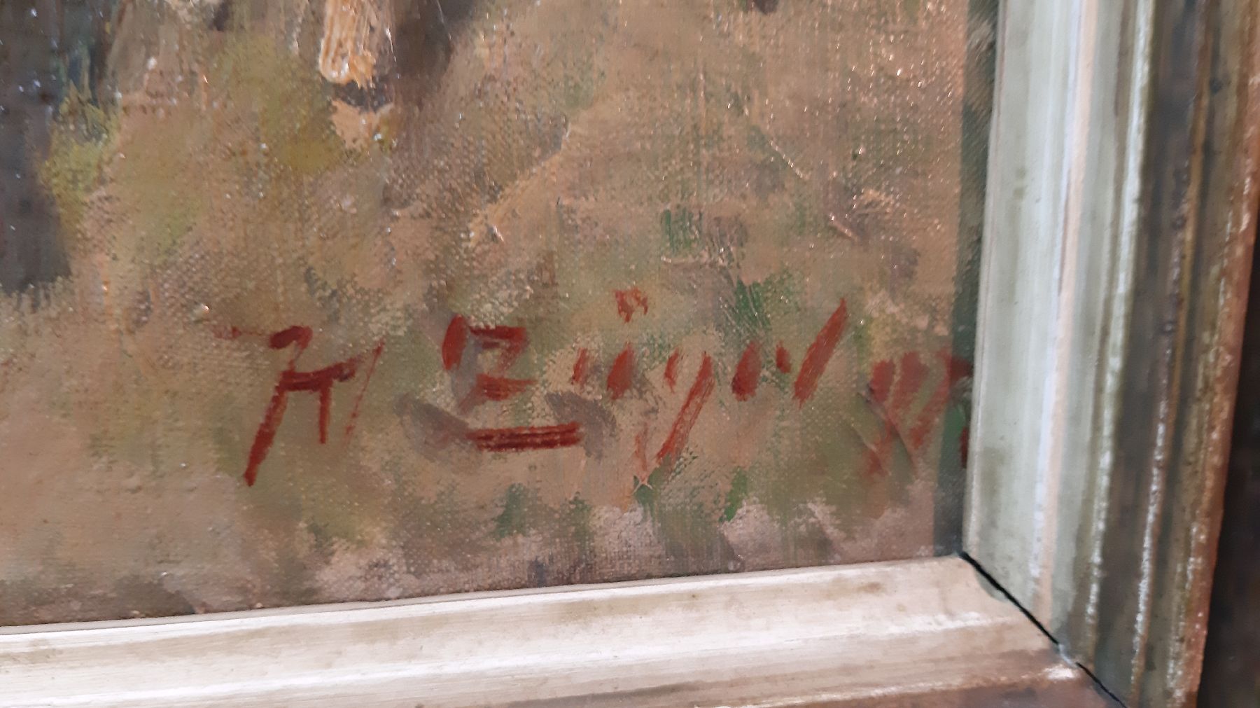 Detail d: Heinrich von Zügel, 1850 Murrhardt - 1941 München, Hütejunge mit Weidetieren am Gatter, typ. Gemälde für die Zeit zwischen 1895 - 98Führung des ...