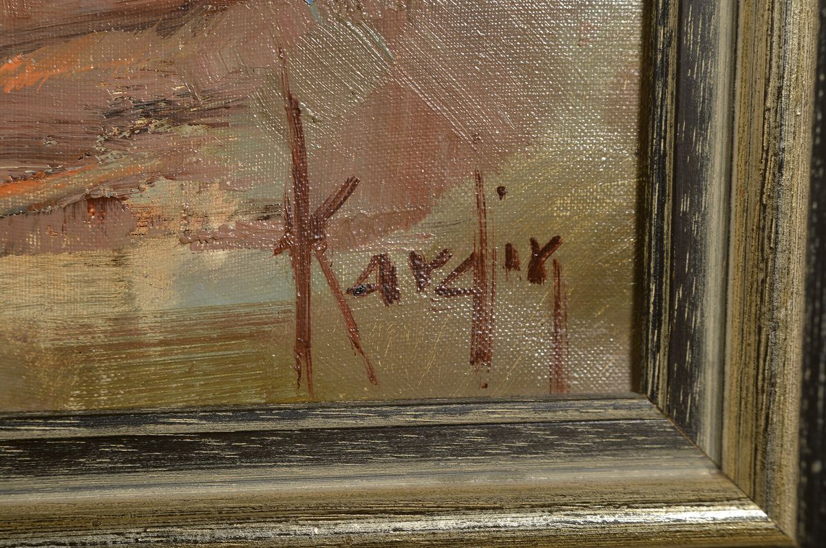 Detail a: Alexander Kardin, 1917-1976, Pariser Seine- Ufer mit Blick auf Notre Dame, pastoser Farbauftrag, re. unten signiert, Rahmen ca. 50x102 / 116x66 cm