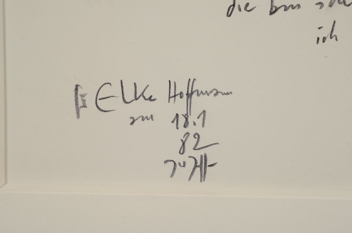 Detail a: Horst Janssen, 1929 - 1995, Bleistift und Buntstiftzeichnung, Selbstporträt zornig, mit Text: "die bin ich- ich war einst- ein süsses ...
