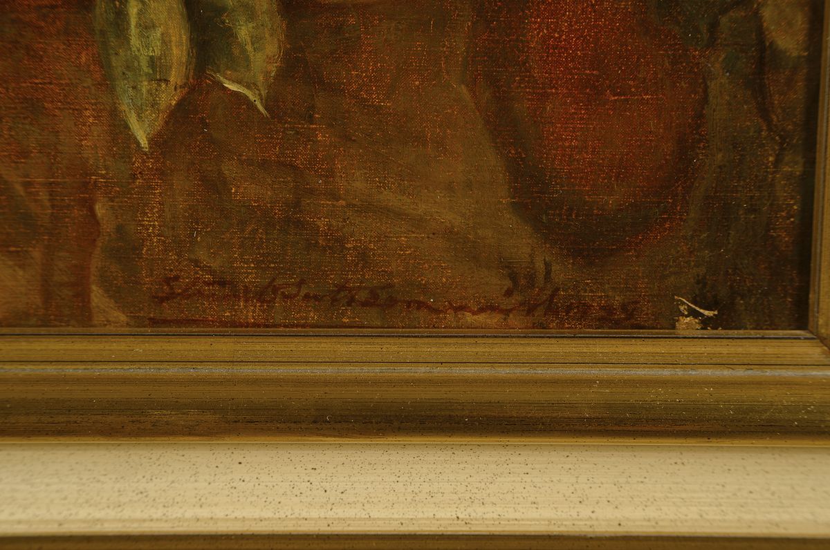 Detail a: Schützcrantz/Schmitz-Schulten, Blumenstillleben mit rot/rosa/weißen Rosen, re. unten signiert u. datiert (19)25, Rahmen, ca. 61x52 / 72x62 cm