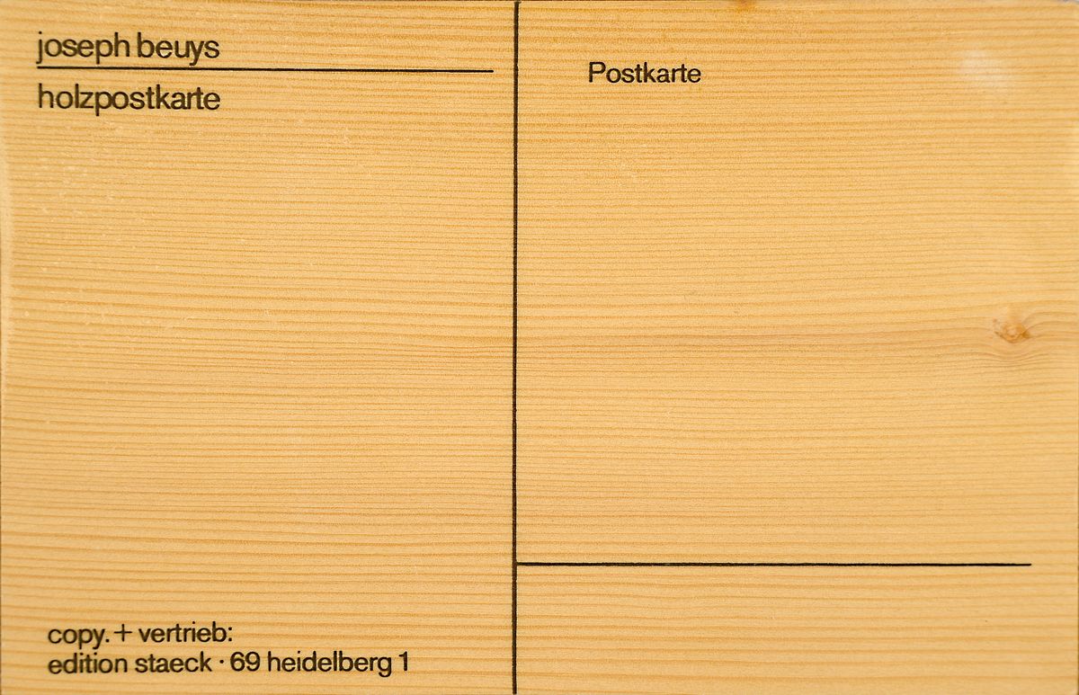 Joseph Beuys, 1921 - 1986, Multiple, Holzpostkarte (Farbsiebdruck auf Fichtenholz) handsigniert, Auflage ca. 600 handsignierte Exemplare, 10.5 x 15 x ...