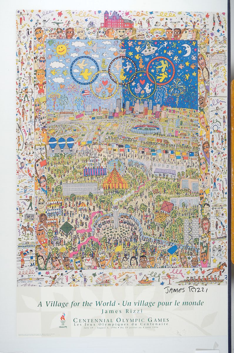 Detail k: James Rizzi, 1950 - 2011, Lithografie " A Village for the World", Centennial Olympic Games, handsigniert, ca. 86 x 55.5 cm