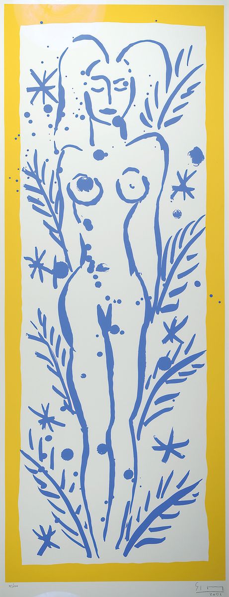 Stefan Szczesny, geb. 1951, weiblicher Akt, Farblithographie, signiert und datiert 2001, nummeriert 72/100, unter Glas gerahmt, ca. 120x46cm/132x52cm