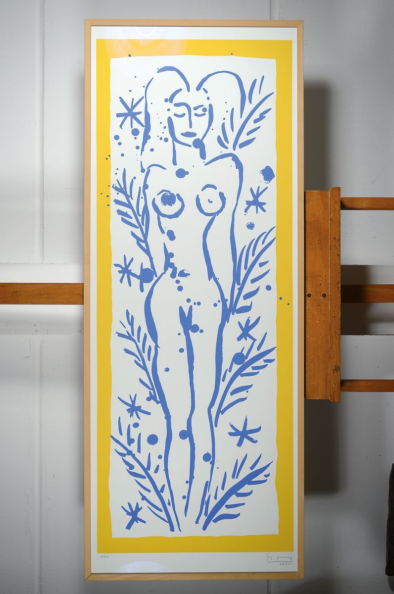 Detail k: Stefan Szczesny, geb. 1951, weiblicher Akt, Farblithographie, signiert und datiert 2001, nummeriert 72/100, unter Glas gerahmt, ca. 120x46cm/132x52cm