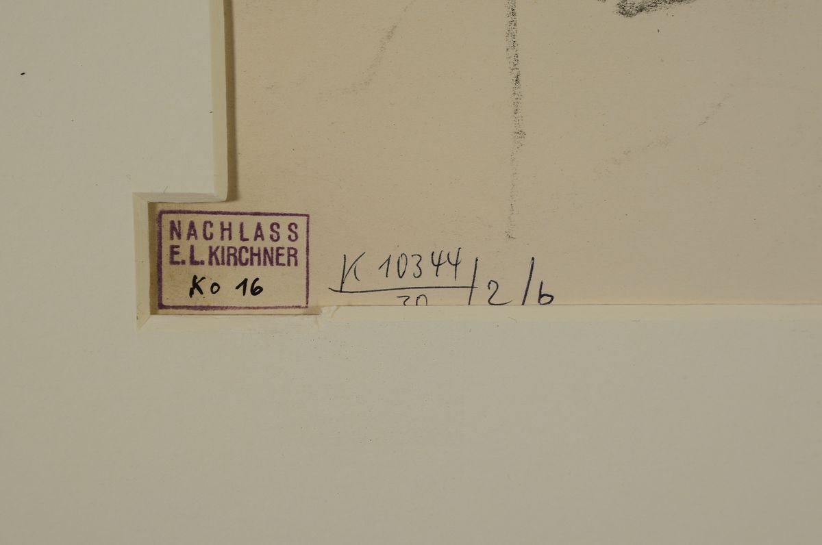 Detail a: Ernst Ludwig Kirchner, 1880 - 1938, zwei Zeichnungen auf einem Blatt, Vorder - und Rückseite gestaltet, eine Seite: fünf stehende Akte, ...