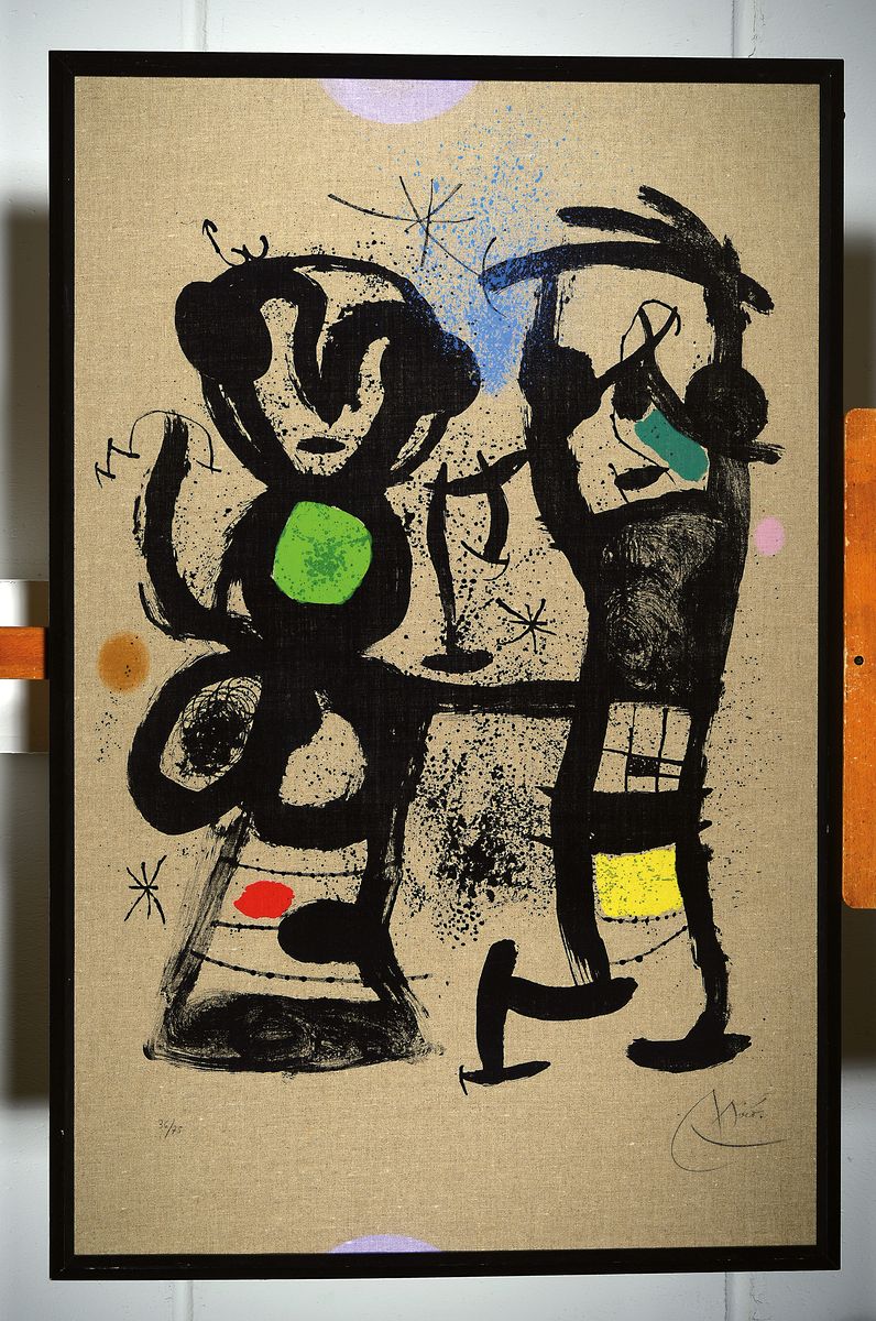 Detail k: Joan Miro, 1893 - 1983, "La Conversation", aus 1969, Farblithografie auf Jute, auf Mandeure-Chiffon kaschiert, handsigniert und nummeriert, ...