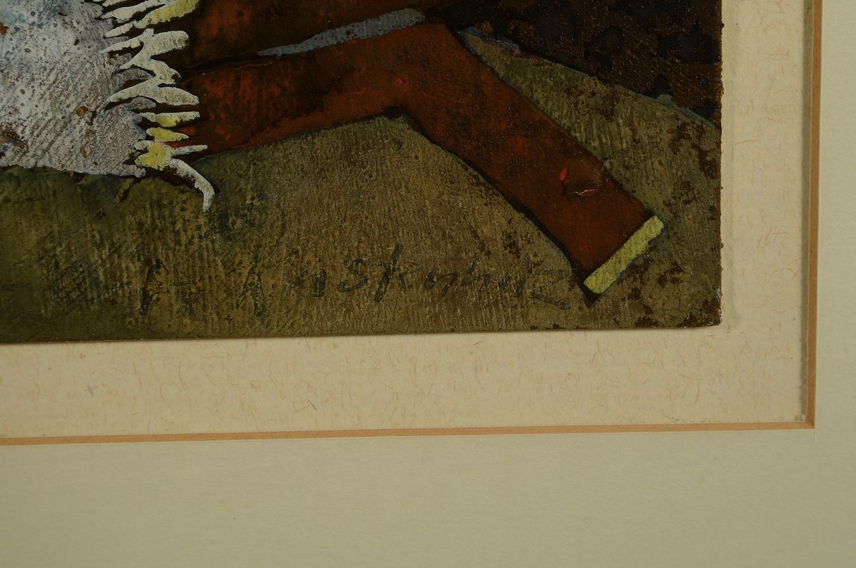 Detail a: Bernd Kastenholz, geb. 1943 Speyer, Vogelstrauß, Blattgold/Gouache auf Malkarton, rechts unten signiert, betitelt, datiert 78, Passepartout, unter ...