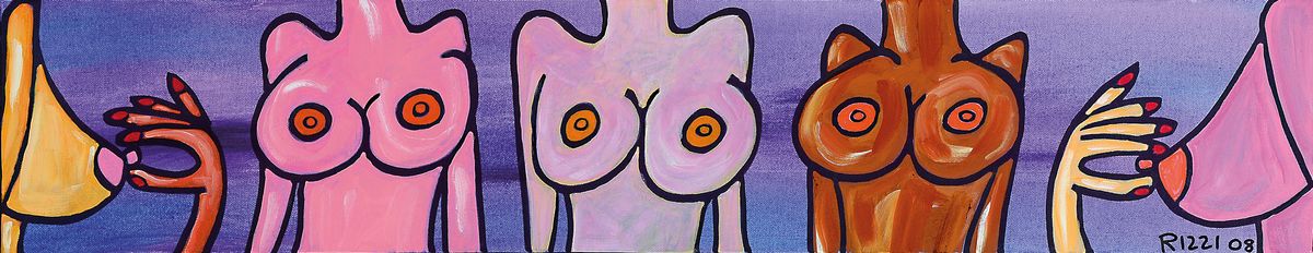 James Rizzi, 1950 - 2011, "Brest wishes", Acryl/Lwd, Unikat, handsigniert, dat. 2008, mit Expertise von 2002, ca. 20 x 100 cm, Rahmen