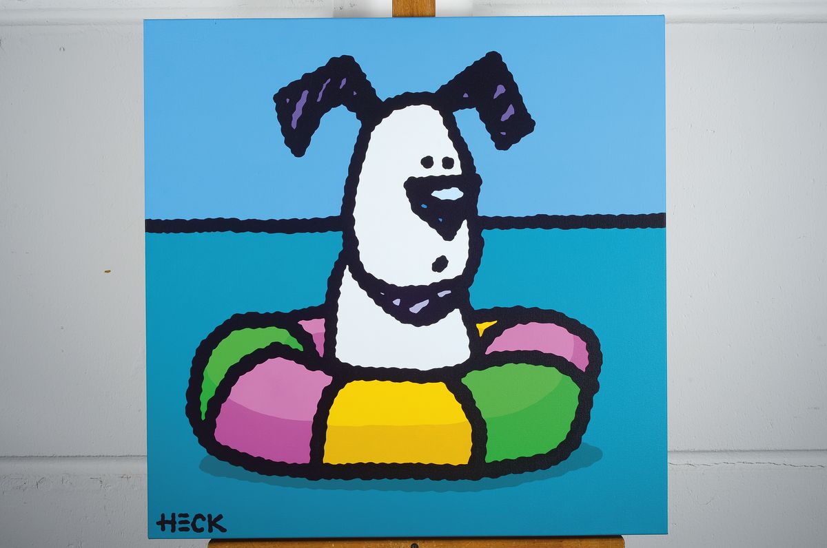 Detail k: Ed Heck, bekannter zeitgenössischer Künstler aus New York, "Sea Dog", Acryl/Lwd, li. u. signiert, 61 x 61 cm, von 2014, mit orig. ...