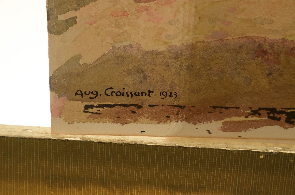 Detail c: August Croissant, 1870 Landau - 1941 Edenkoben, 2 Werke, Aquarell und Bleistiftzeichnung, a. Allee mit Spaziergängern, auf Papier, li. u. signiert ...