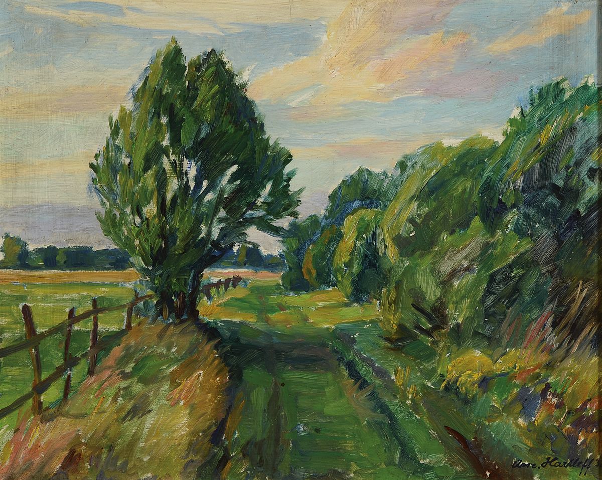 Arnold Hartleff, 1888-1978, norddeutsche Landschaft, Öl/Karton, rechts unten signiert, ca. 40x50cm/ 58x68cm, Rahmen
