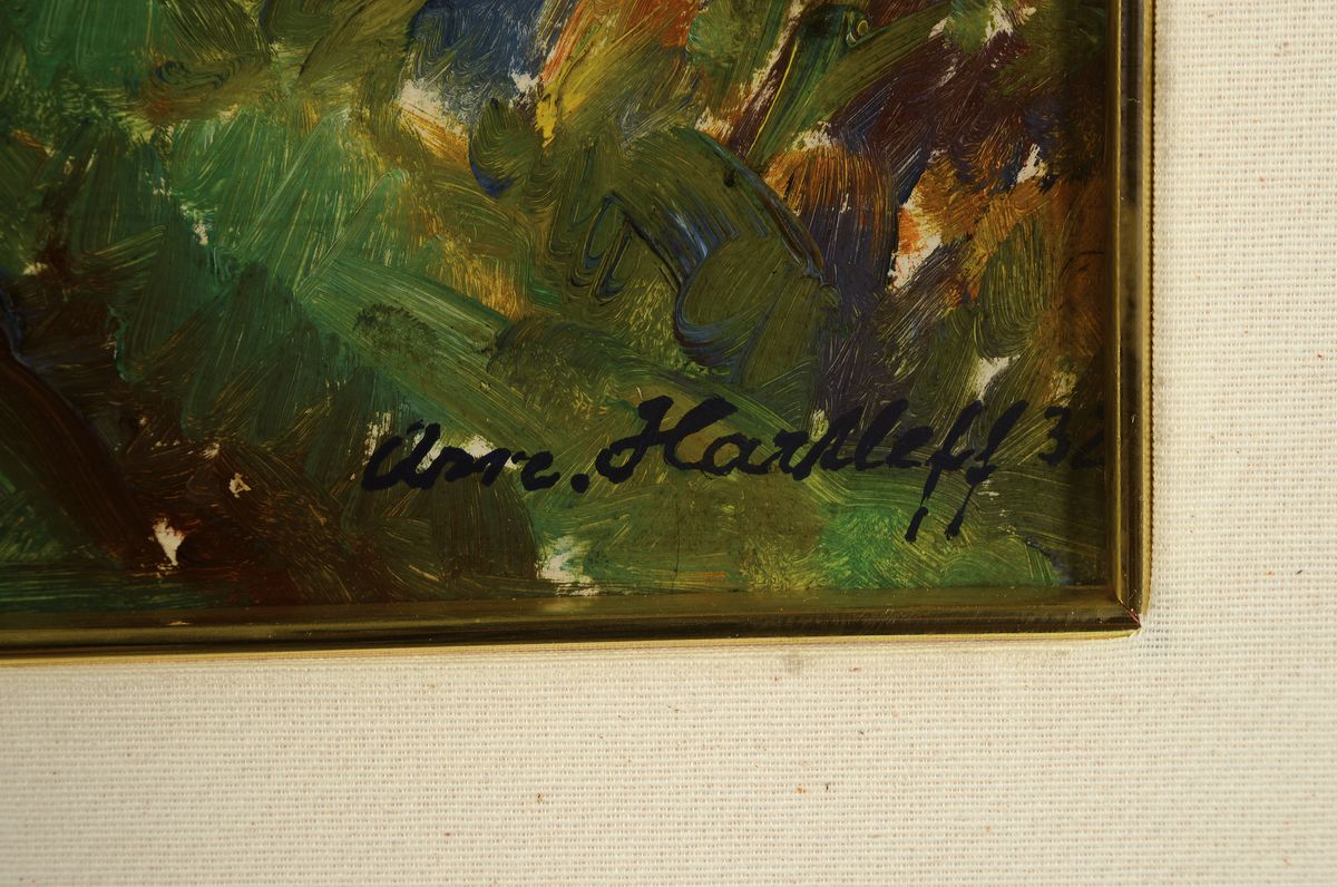 Detail a: Arnold Hartleff, 1888-1978, norddeutsche Landschaft, Öl/Karton, rechts unten signiert, ca. 40x50cm/ 58x68cm, Rahmen