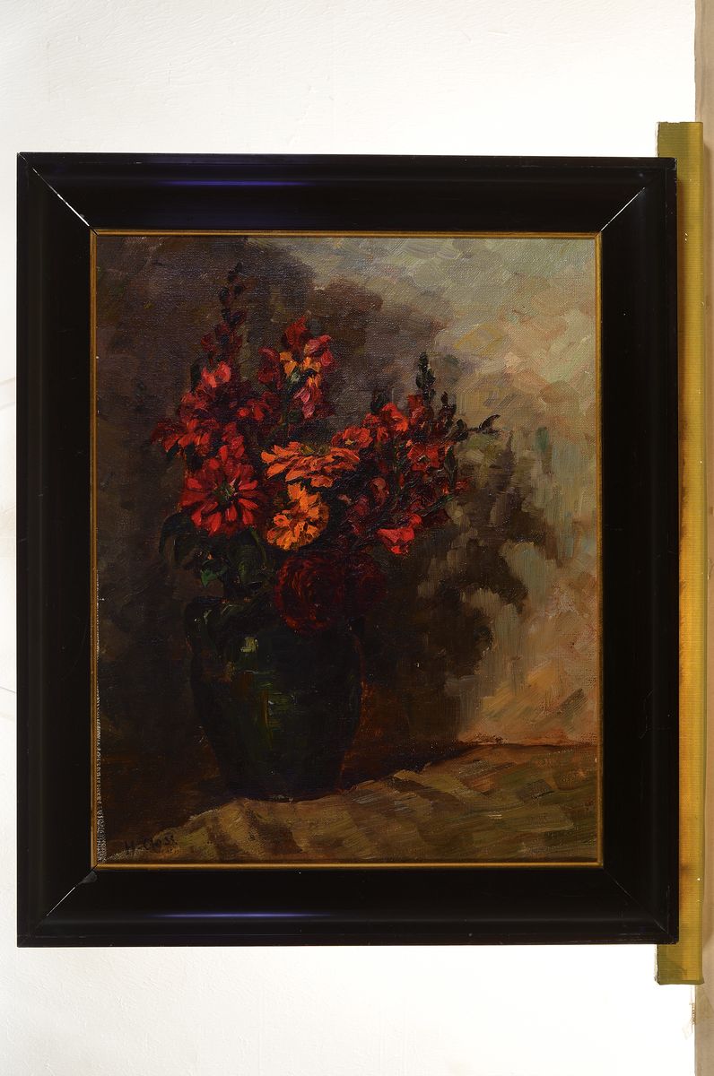 Detail k: Helene Closs, 1866 Stuttgart-1945 Ravensburg, Blumenstillleben in Vase, Öl/Lwd, links unten signiert, ca. 59x46cm/ 70x58cm, Rahmen