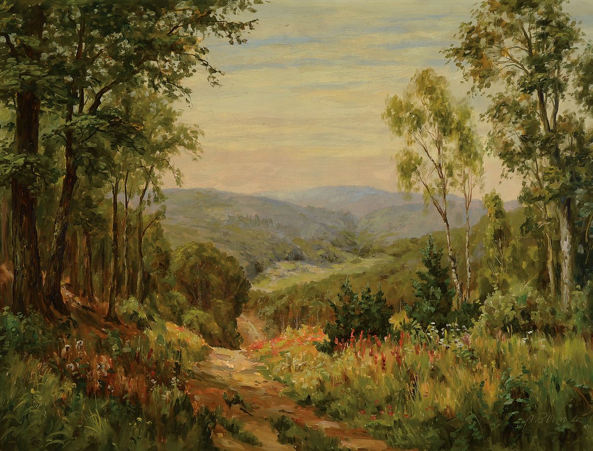 Adolf Blum, geb. 1906 Bergen-Enkheim, hessische Landschaft im Taunus, so rückseitig bezeichnet, Öl/Lwd, rechts unten signiert, ca. 60x80cm/73x93cm, ...