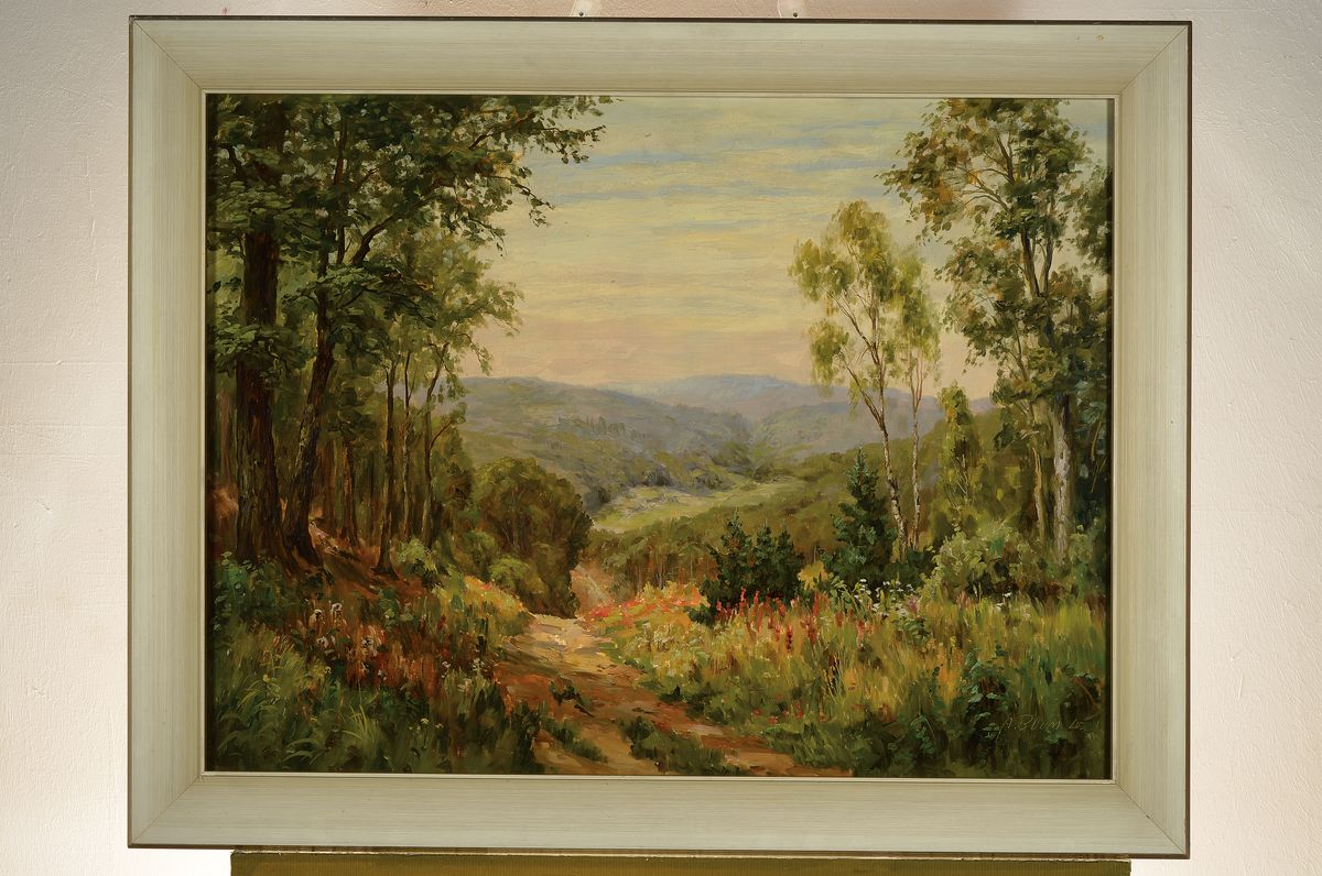 Detail k: Adolf Blum, geb. 1906 Bergen-Enkheim, hessische Landschaft im Taunus, so rückseitig bezeichnet, Öl/Lwd, rechts unten signiert, ca. 60x80cm/73x93cm, ...