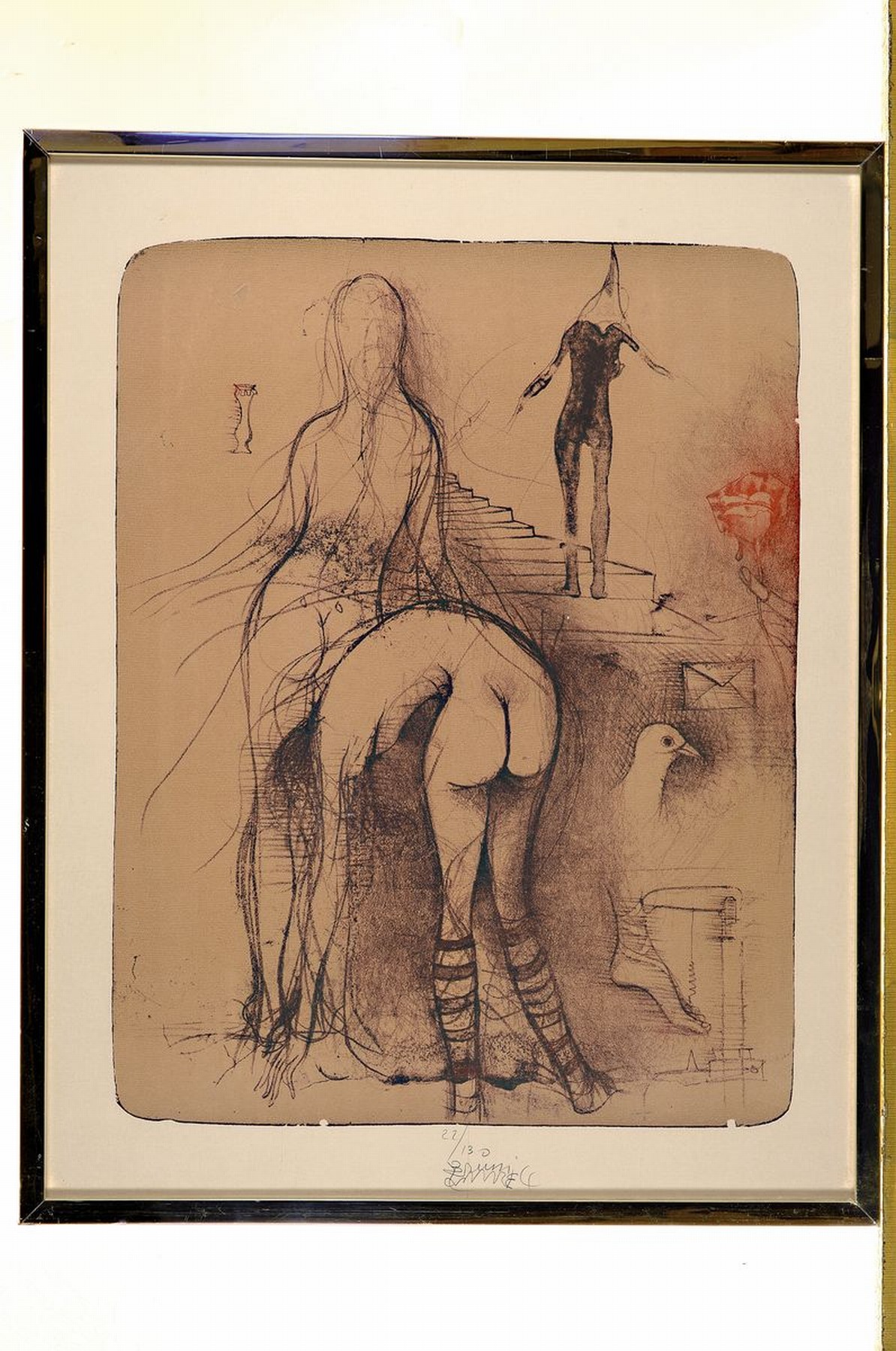 Detail k: Bruno Bruni, geb. 1935 Gradara, Skizzenblatt für Huber zu Weihnachten 1974, Originallithographie, handsigniert und nummeriert 22/130, ...