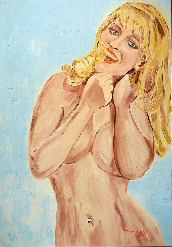 Mangold, datiert 1972, Öl/Lwd, Frauenakt, von der amerikanischen Pop-Art inspiriert, signiert und datiert, ca. 100 x 70cm, Rahmen 115x84 cm, ...