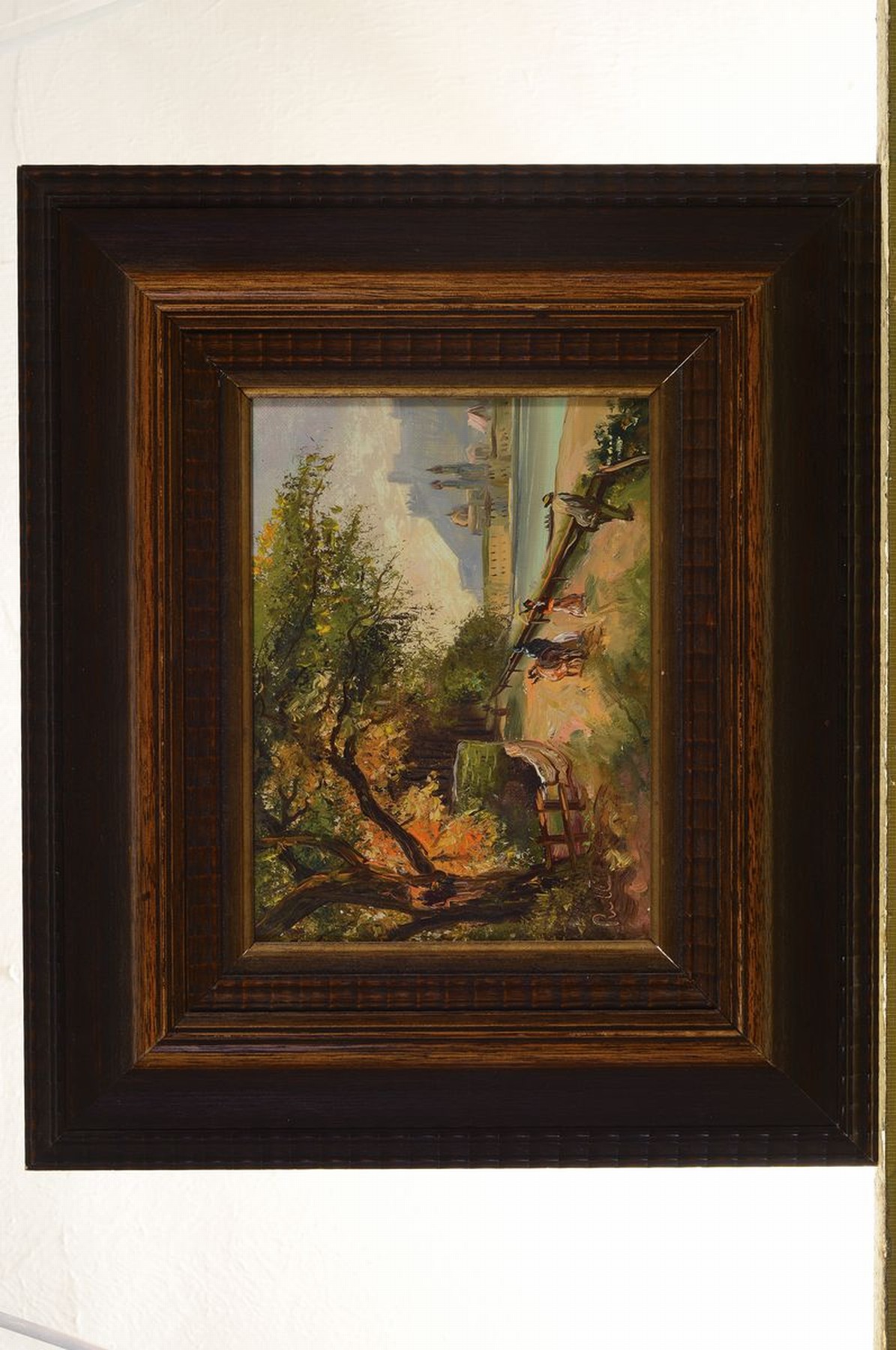 Detail k: Rell, wohl Münchener Maler, 2. H. 20. Jh., süddeutsche Stadtansicht, Öl/Holz, links unten signiert, ca. 15x20cm/30x35cm, unter Glas gerahmt