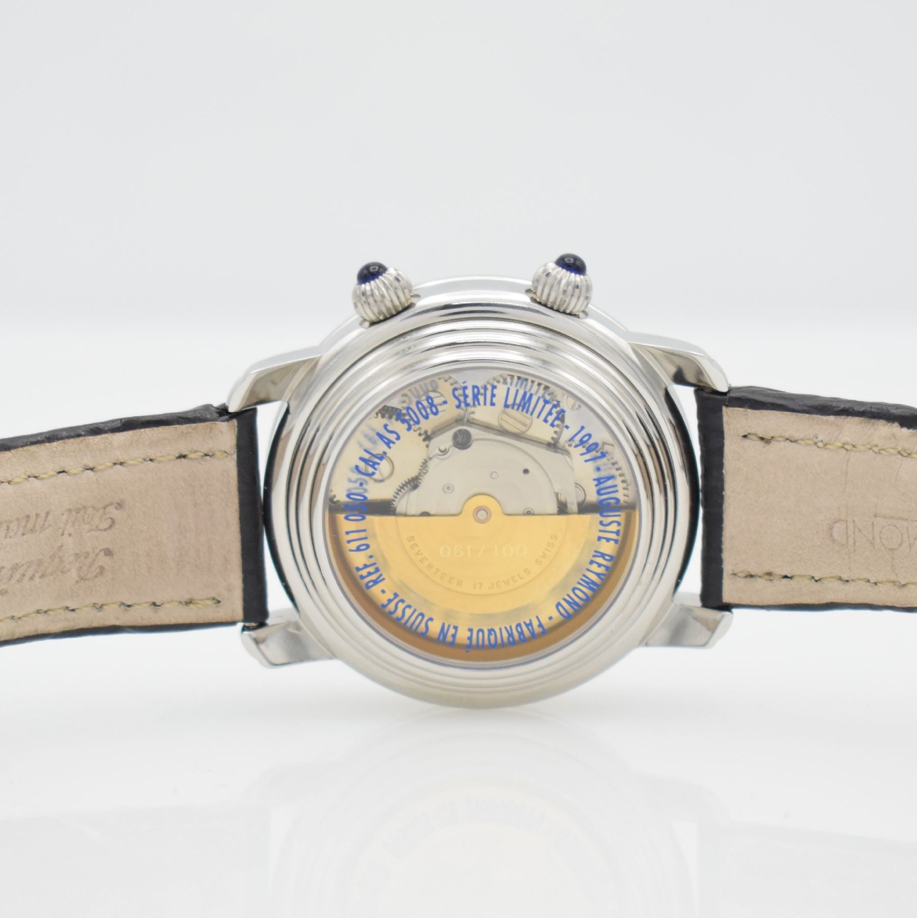 Detail e: AUGUSTE REYMOND limitierter Armbandwecker, Schweiz um 1997, limitiert auf 100 Stück, Automatik, Ref. 611050, beids. vergl. Edelstahlgeh. inkl. orig. ...