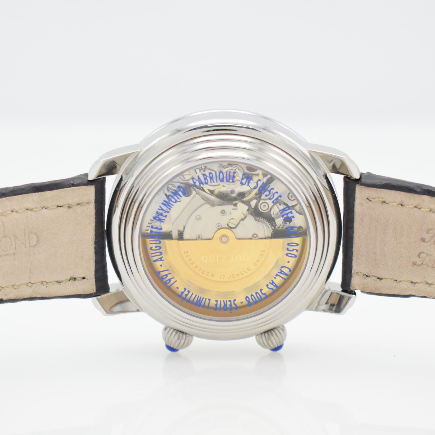 Detail f: AUGUSTE REYMOND limitierter Armbandwecker, Schweiz um 1997, limitiert auf 100 Stück, Automatik, Ref. 611050, beids. vergl. Edelstahlgeh. inkl. orig. ...