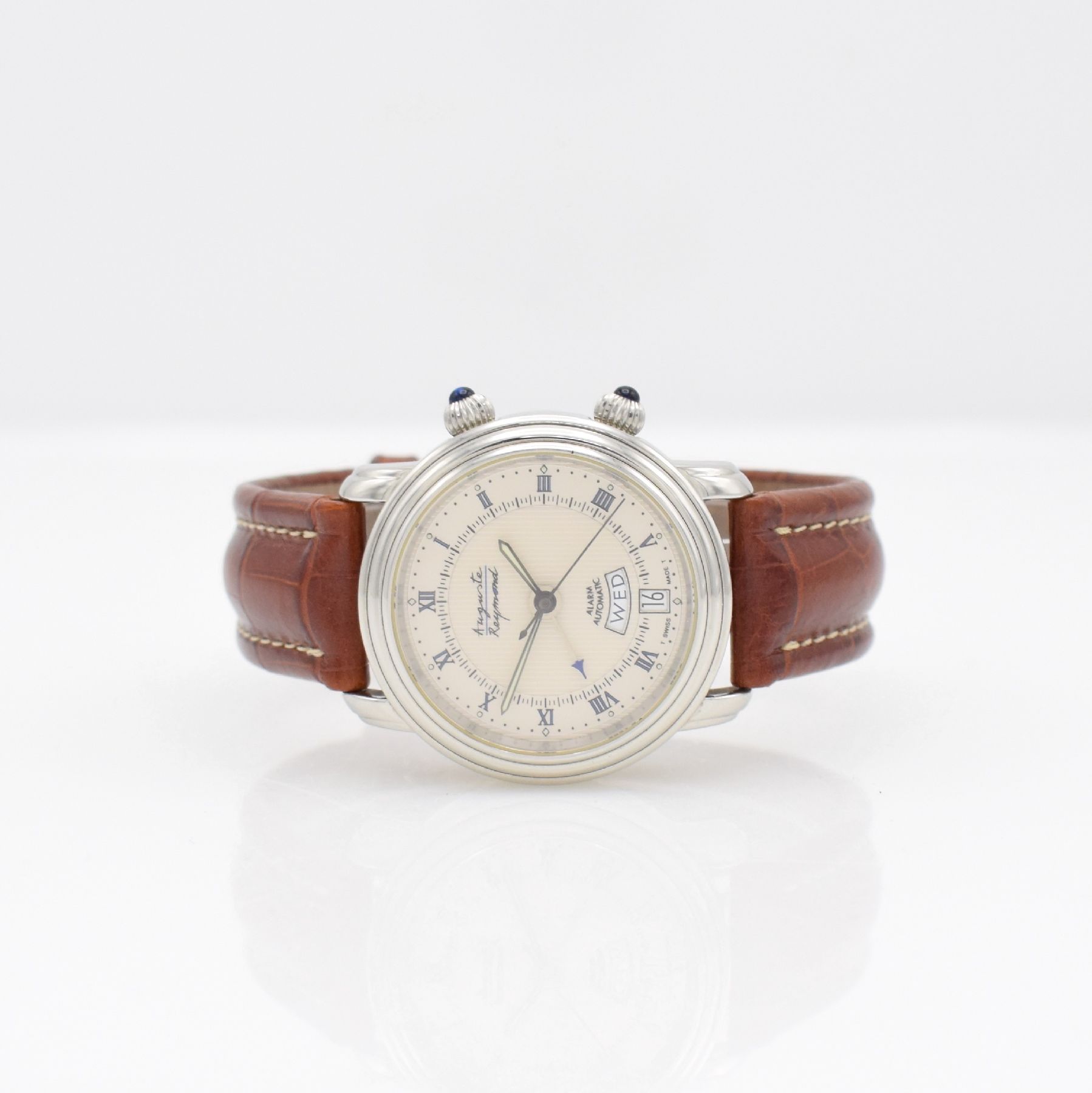 AUGUSTE REYMOND limitierter Armbandwecker, Schweiz um 1997, limitiert auf 100 Stück, Automatik, Ref. 611050, beids. vergl. Edelstahlgeh. inkl. orig. ...