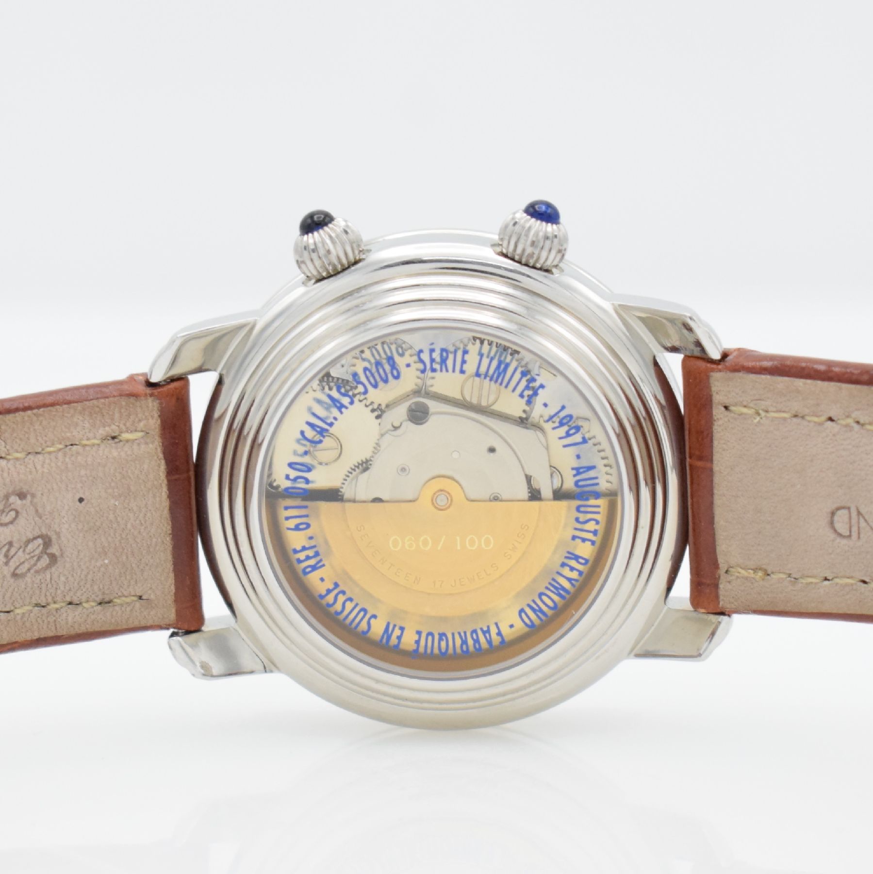 Detail e: AUGUSTE REYMOND limitierter Armbandwecker, Schweiz um 1997, limitiert auf 100 Stück, Automatik, Ref. 611050, beids. vergl. Edelstahlgeh. inkl. orig. ...