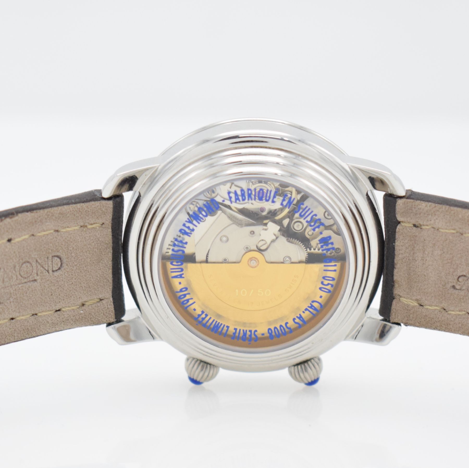 Detail e: AUGUSTE REYMOND limitierter Armbandwecker, Schweiz um 1997, limitiert auf 50 Stück, Automatik, Ref. 611050, beids. vergl. Edelstahlgeh. inkl. orig. ...