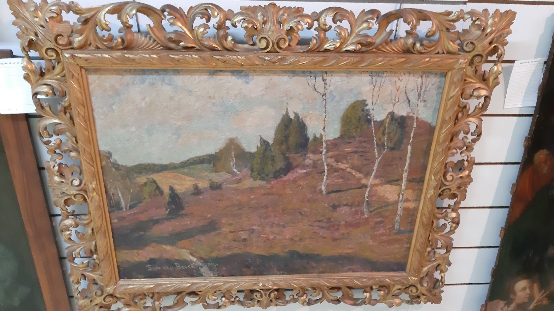 Detail b: Theo von Brockhusen, 1882 Marggrabowa - 1919 Berlin, Heidelandschaft mit Birken, gekonnteTiefenstaffelung mit den schwierigen Rot- und Brauntönen, ...