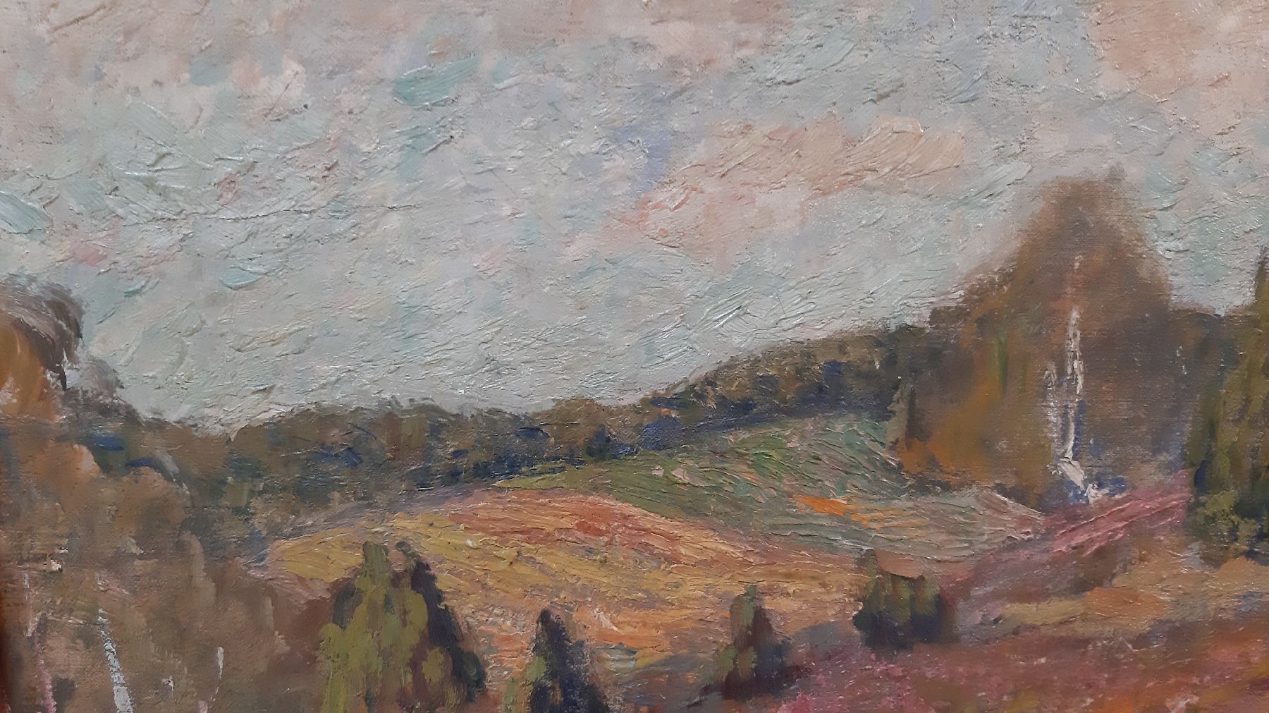 Detail d: Theo von Brockhusen, 1882 Marggrabowa - 1919 Berlin, Heidelandschaft mit Birken, gekonnteTiefenstaffelung mit den schwierigen Rot- und Brauntönen, ...