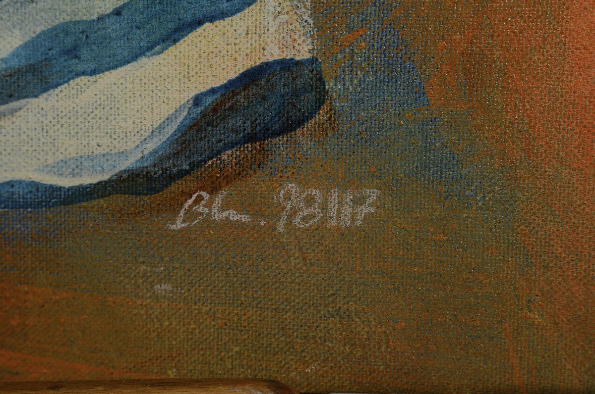 Detail a: Wolfgang Blanke, geboren 1948 in Münster, lebt und arbeitet in der Pfalz, hier: Strandleben 1998, Acryl/Lwd, verso sign., num. 98-117, betitelt und ...