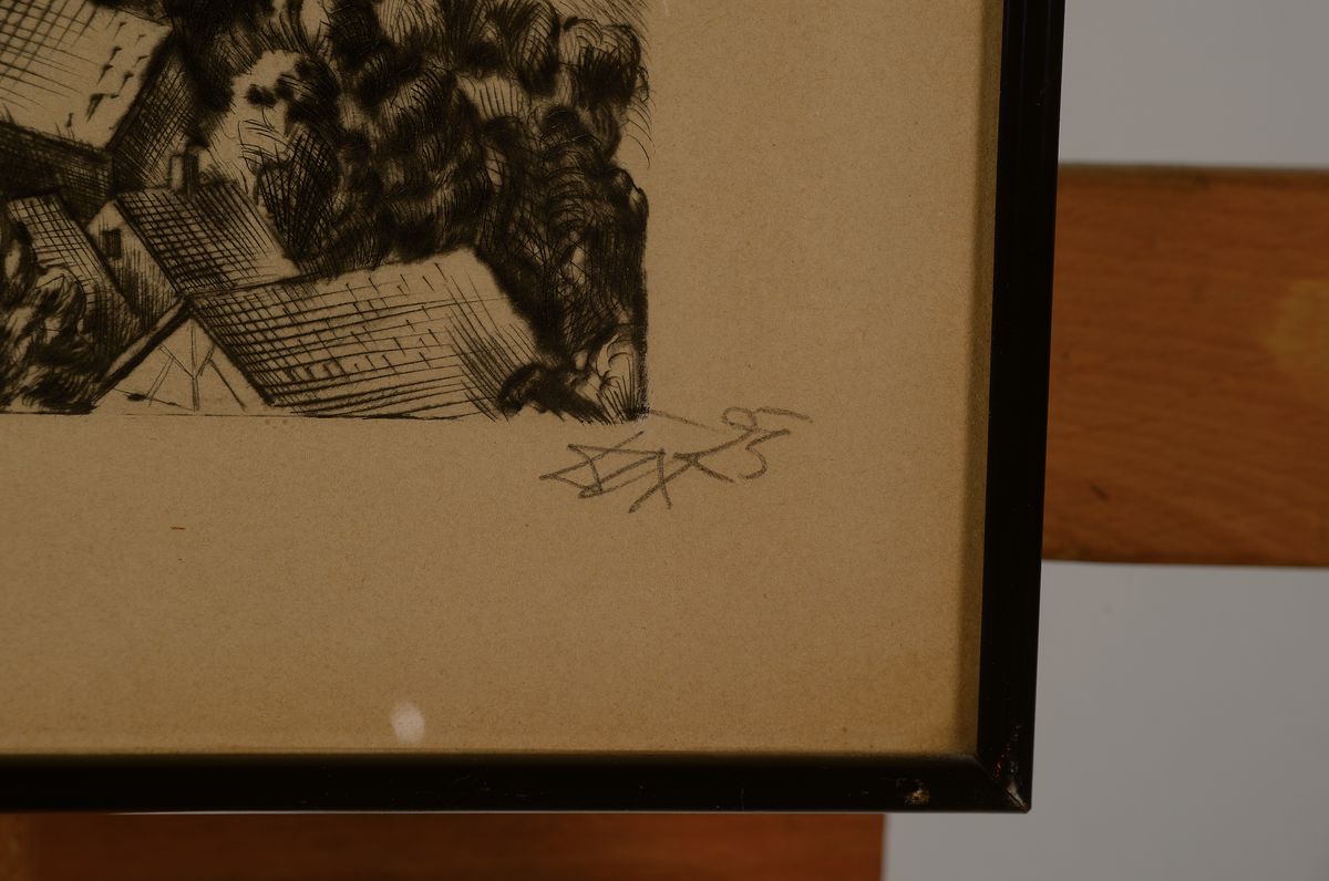 Detail a: Otto Dix,1891-1969, Schloss Randegg, Kaltnadelradierung, num. 28/36, handsigniert, dat.(19)25, ca. 14.5 x 19.5 cm, Verlerger Hans Koch, unter Glas, ...