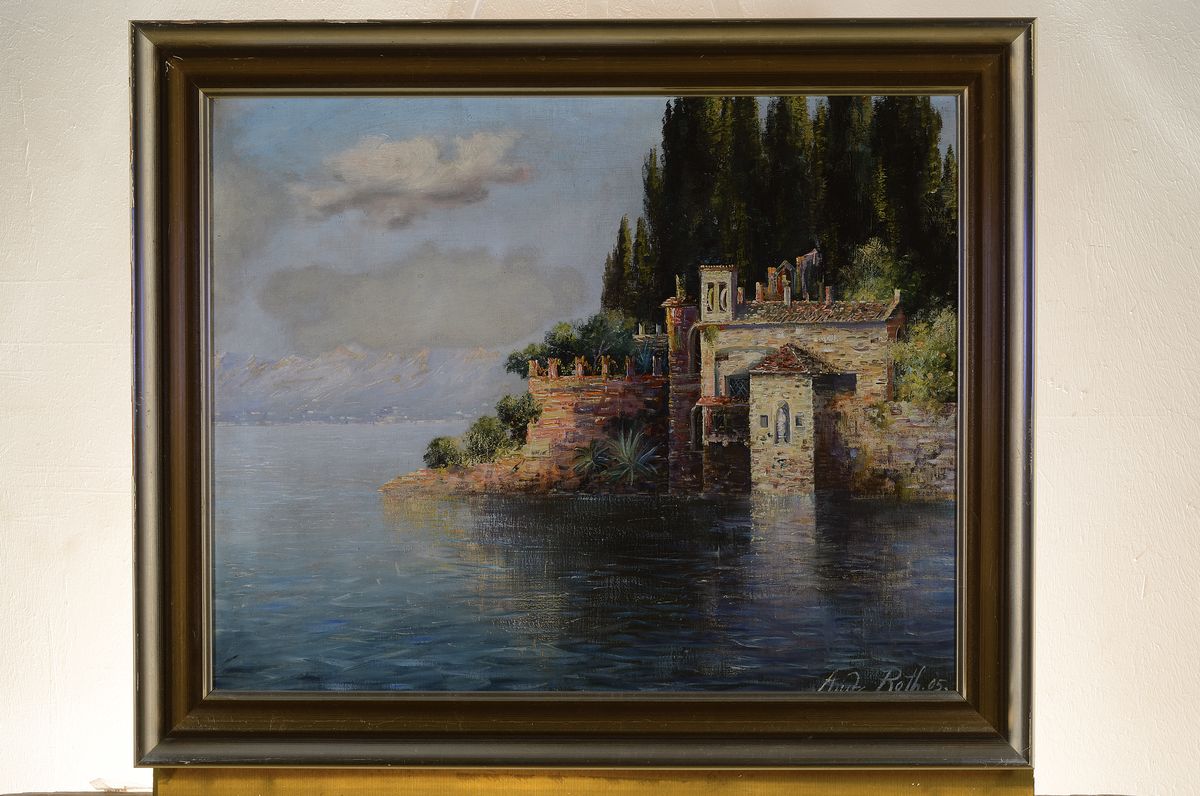 Detail k: Andreas Roth, Kleine Kapelle bei der Villa Brenzoni-Guarenti an der Punta san Vigilio am Gardasee, Öl/Lwd, re. unten signiert und dat. 05, ca. 54 x ...