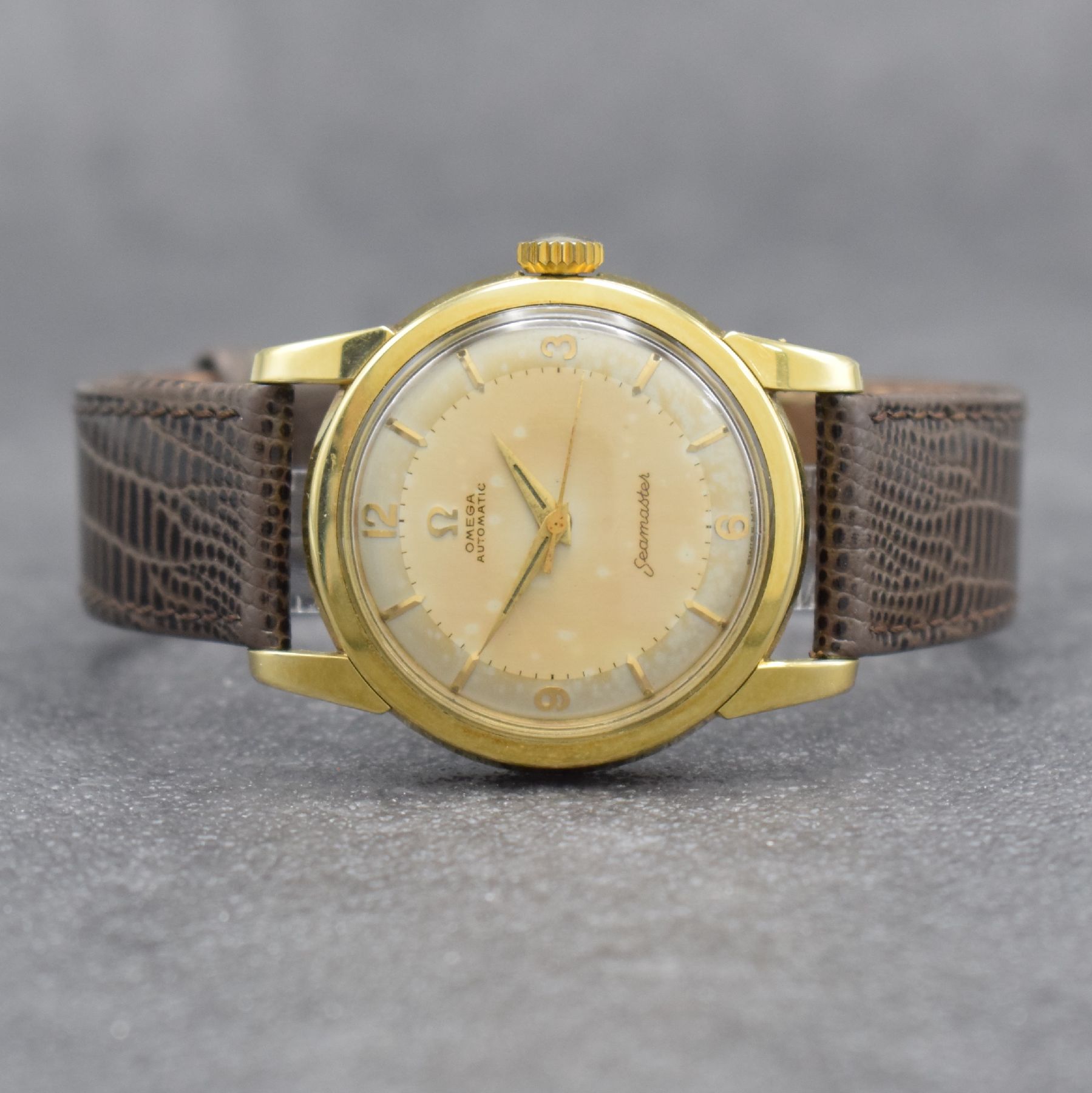 OMEGA Herrenarmbanduhr Seamaster mit Goldhaube, Automatik, Ref. 2846-3SC, Schweiz um 1957, Edelstahlboden aufgedr., vers. orig. Zifferbl. m. aufgel. ...